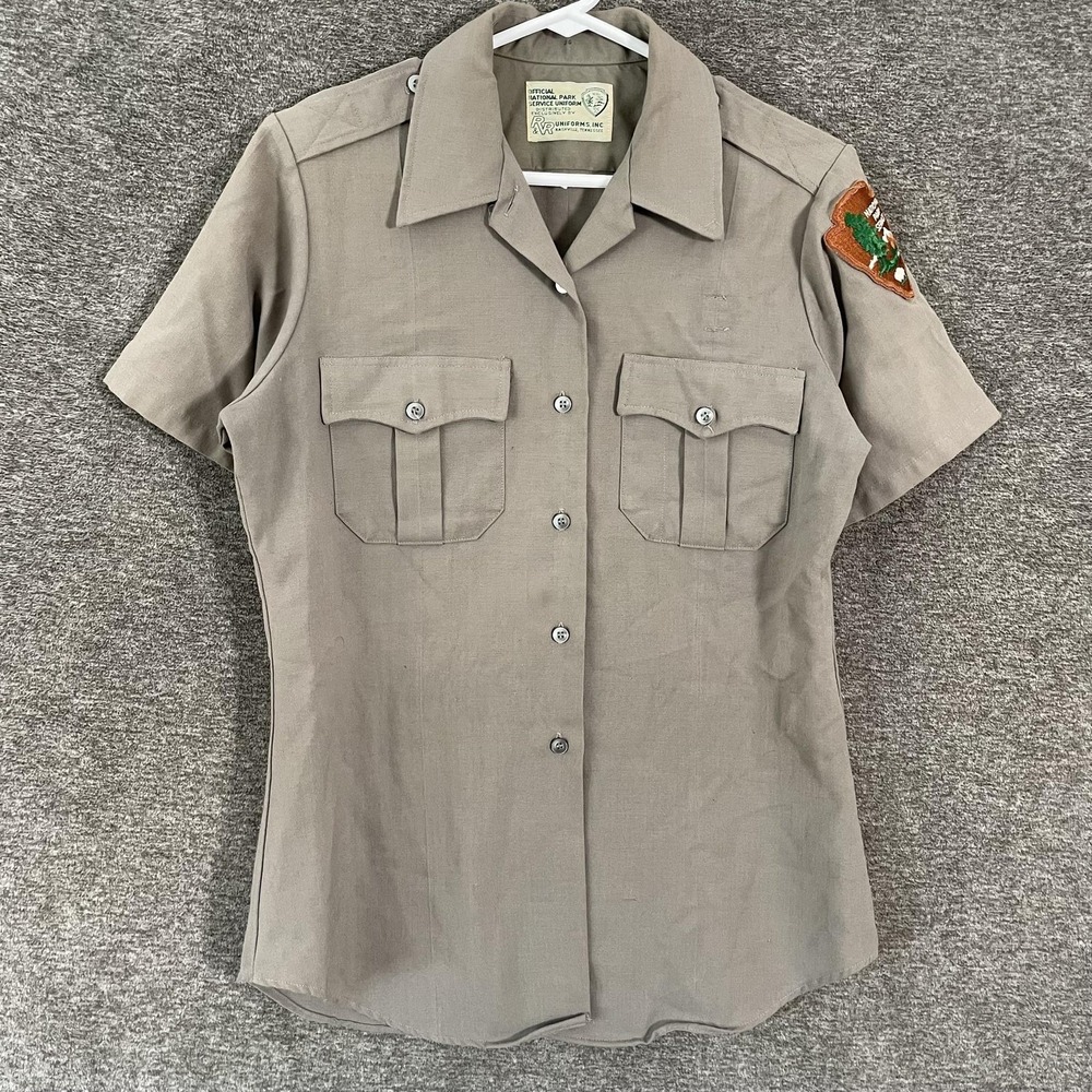 Vintage NPS Shirt Womens 36 Gray National Park Service Ranger Short Sleeve